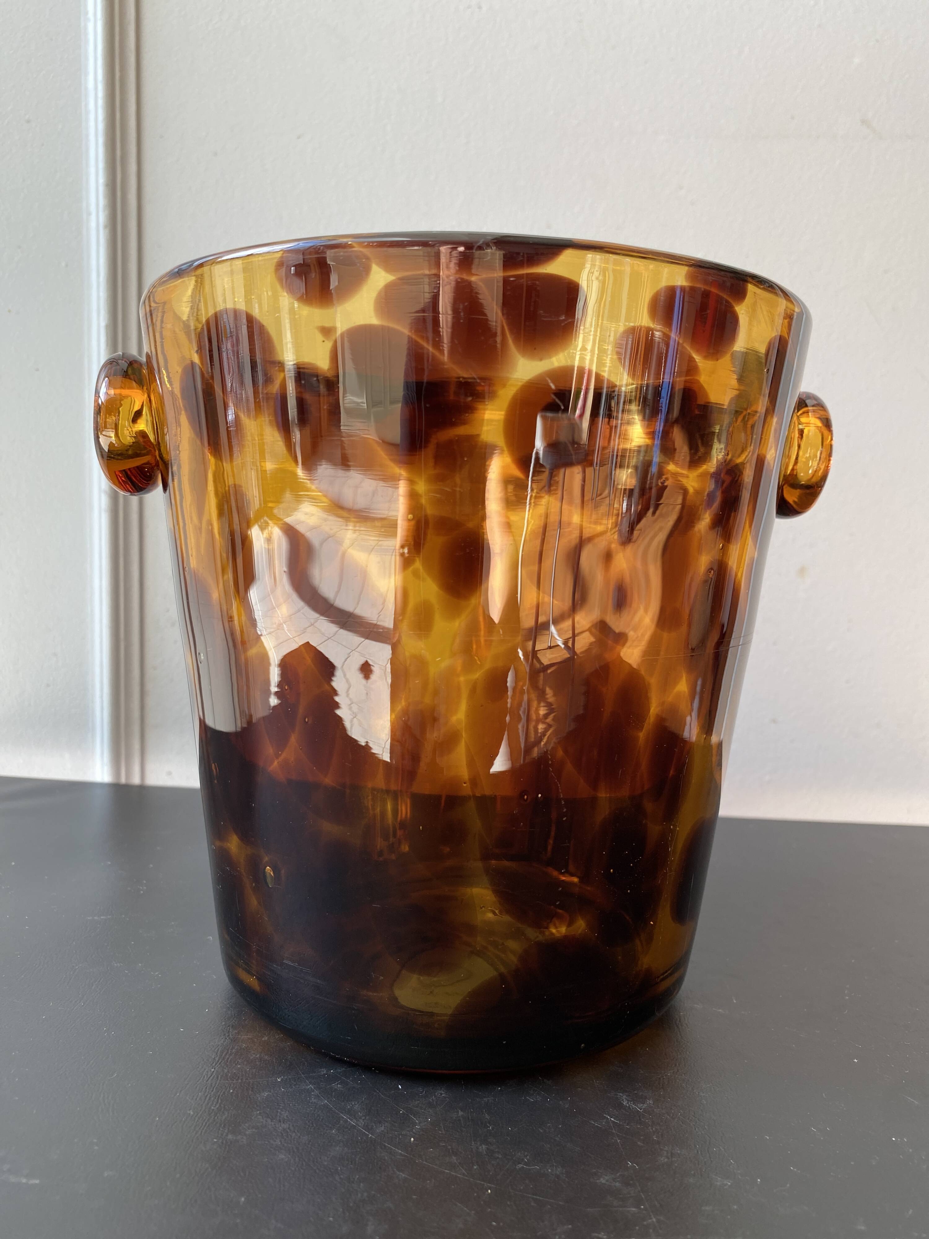 Seau à glaçons vintage Empoli pour Dior – verre soufflé écaille de tortue