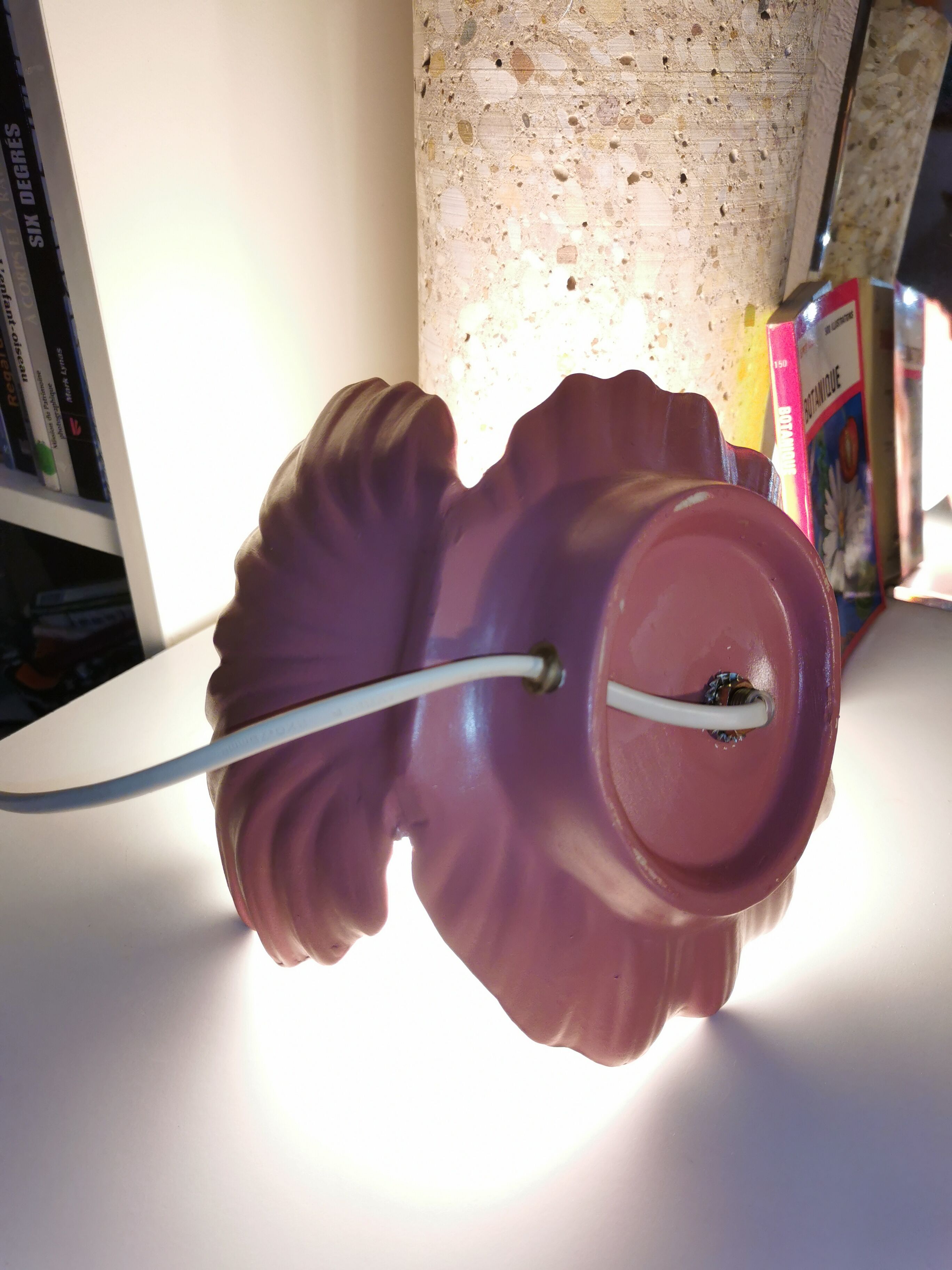 Ceramic shell lamp and opaline bead, saint-jacques, france, 1980