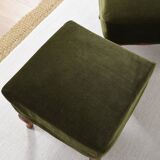 Pair of Pouf, Footrest, in green velvet