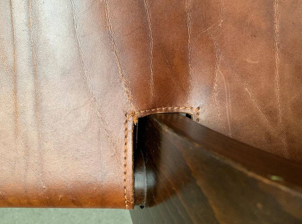 Brutalist Mid-Century Safari Armchair in Wood and Leather, 1960s