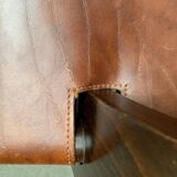 Brutalist Mid-Century Safari Armchair in Wood and Leather, 1960s