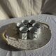 Vintage pie dish with 2 golden handles, abstract patterns, D28.