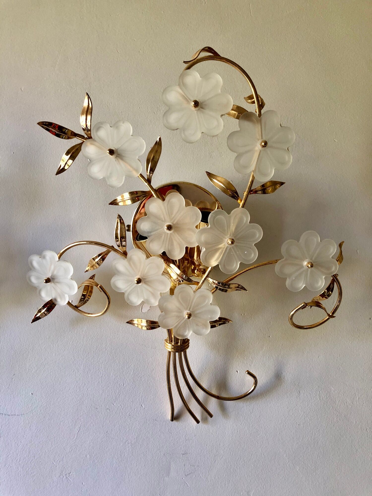 Pair of Italian wall lamps with a bouquet 1980