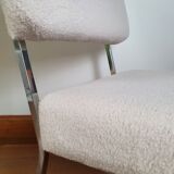 Armchair 60s chrome metal fabric buckle