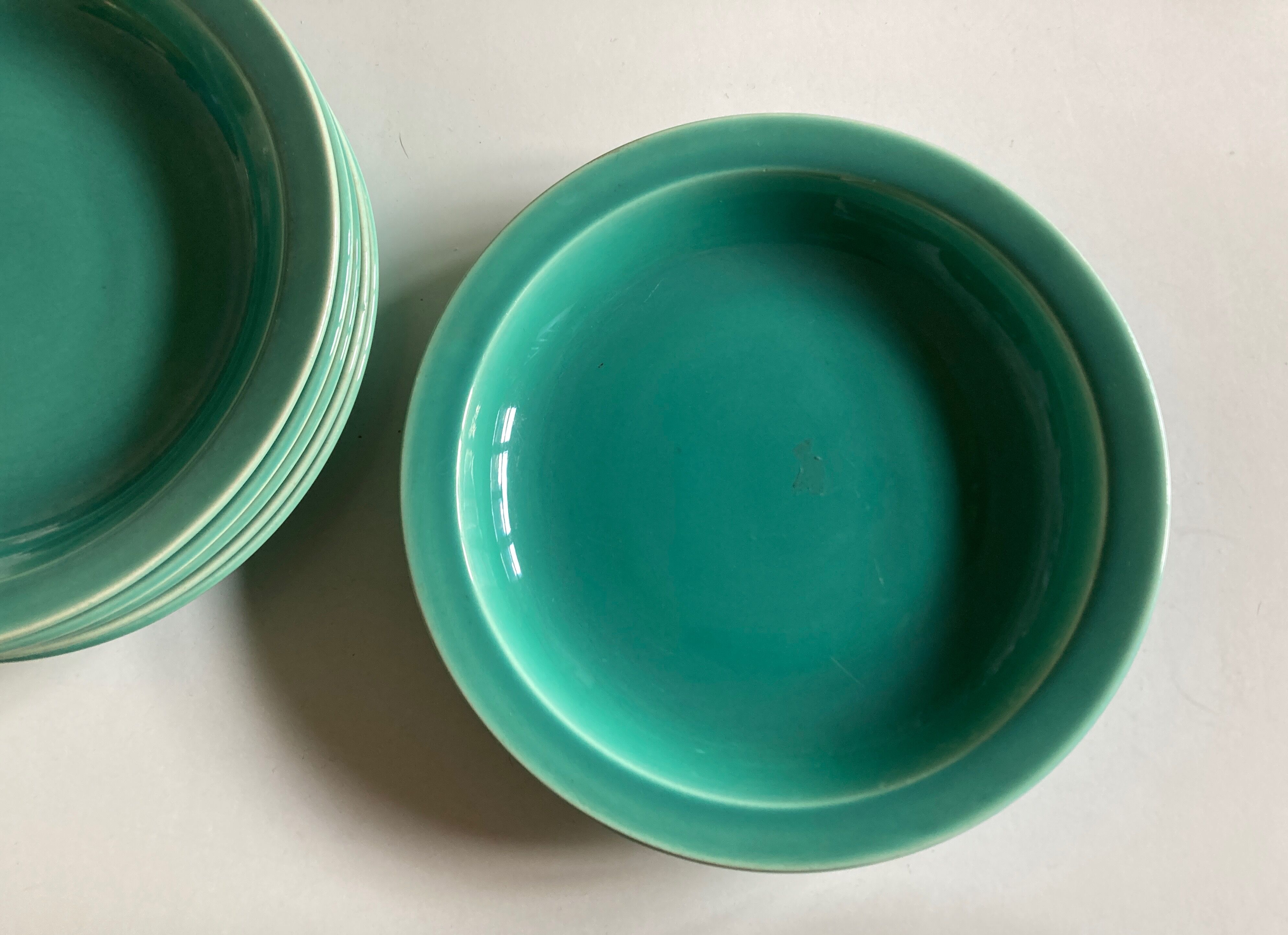Set of 6 turquoise modernist hollow plates 1950 Villeroy and Boch