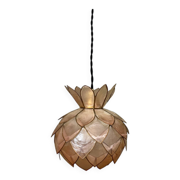 Suspension abat-jour vintage en nacre rose