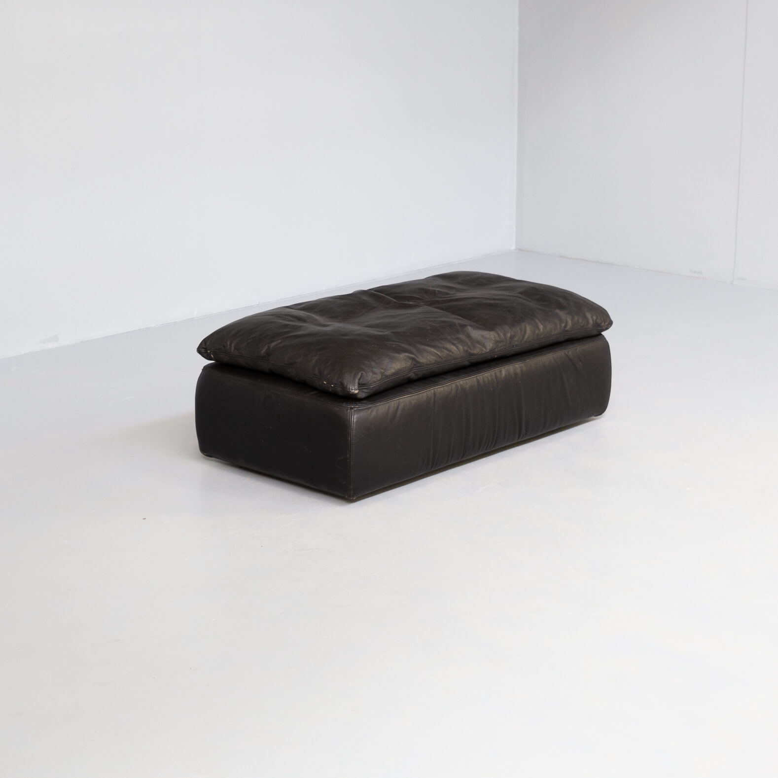 80s black leather pouf, sofa, ottoman set/2