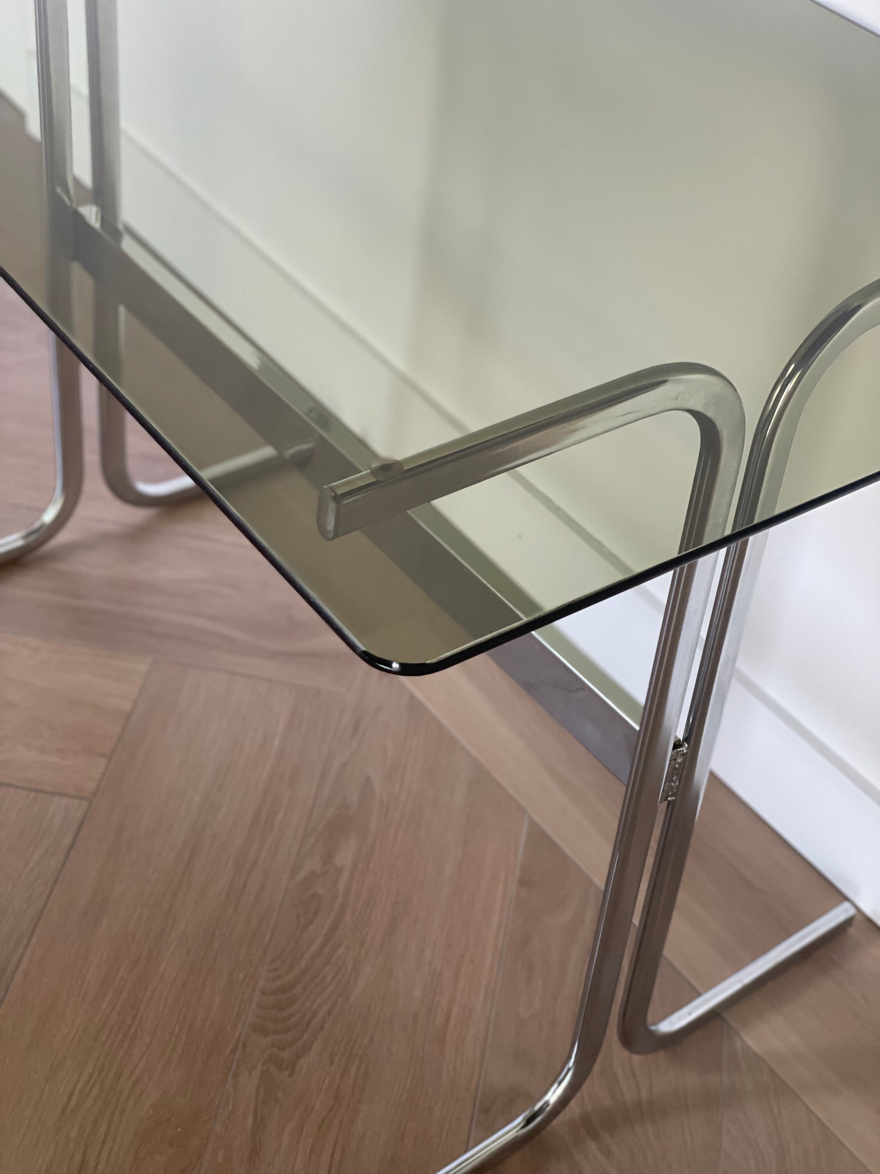 Chrome desk and 70" style glass top