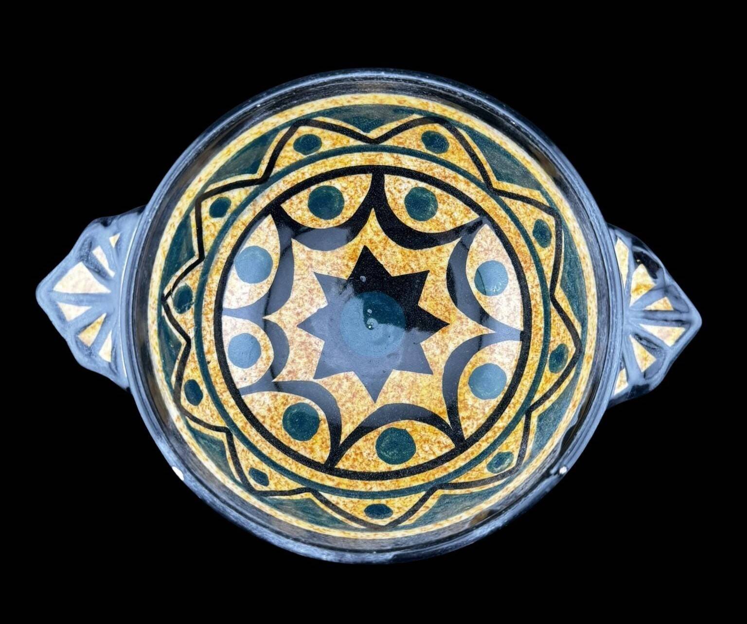 Earthenware Bowls St Jean de Bretagne Set of 4 Hand Decorated Geometric Black