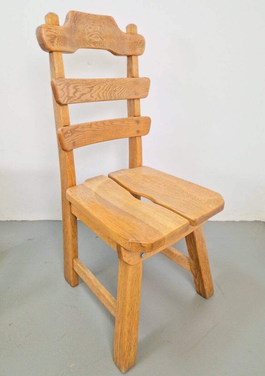 Dutch Brutalist Dining Chairs with Ladder Backrests in Oak, 1960s, Set of 4
