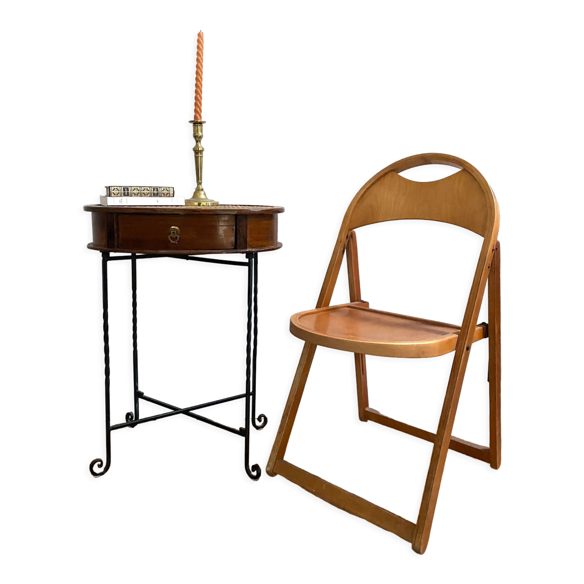 Pair of folding wooden chairs from the 50s