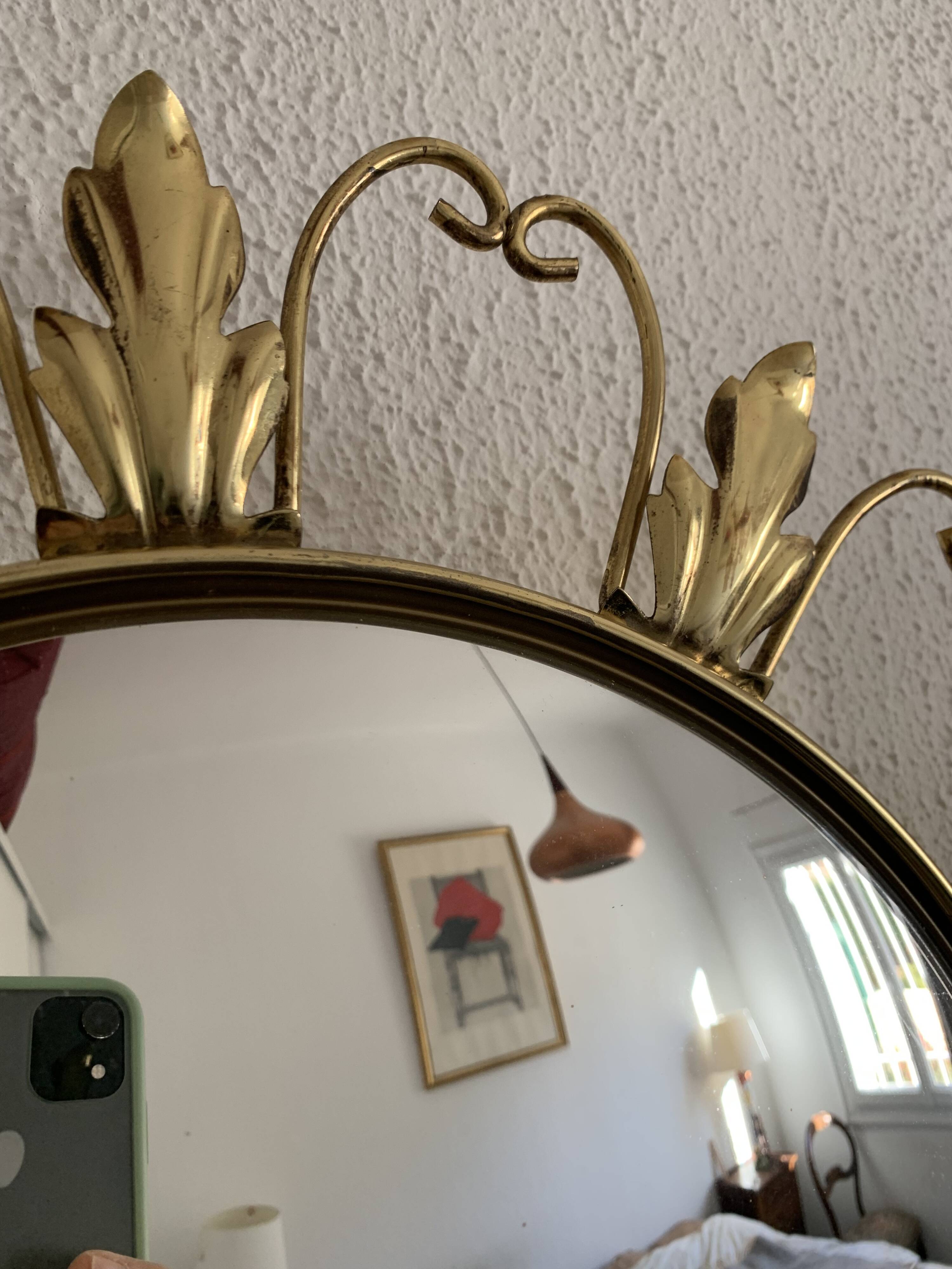 Vintage 1960s witch's eye sun mirror, domed gold metal - 45 cm