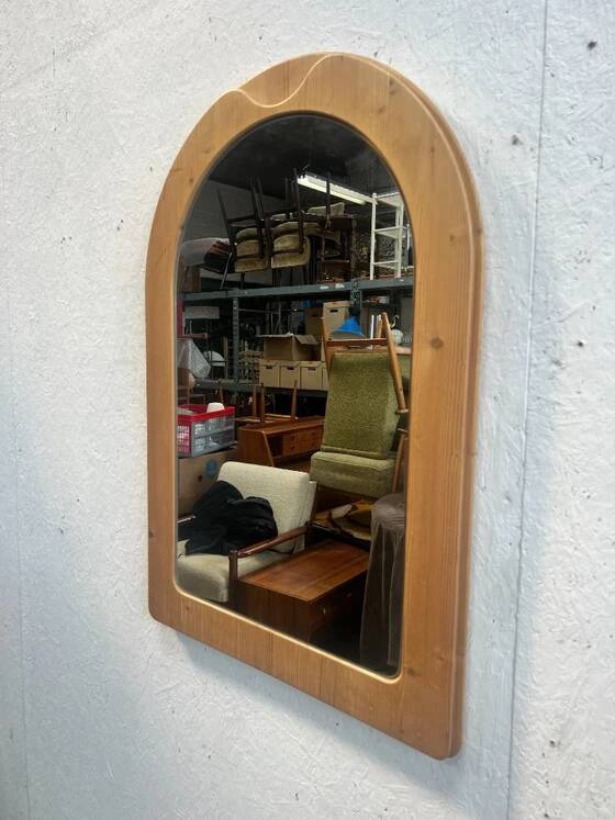 Vintage Large Pine Wooden Mirror, Sweden 1970's