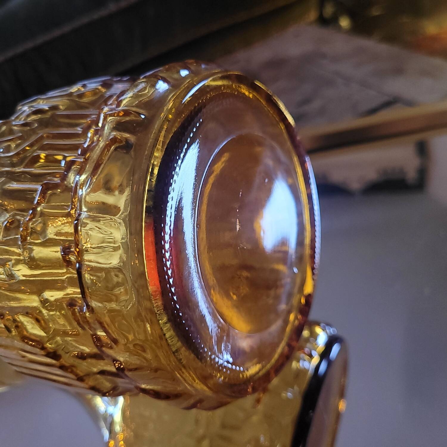 Amber relief glass pitcher. 1970s