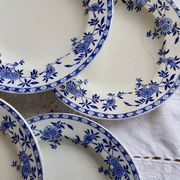 6 antique deep plates, blue and white Dresden porcelain