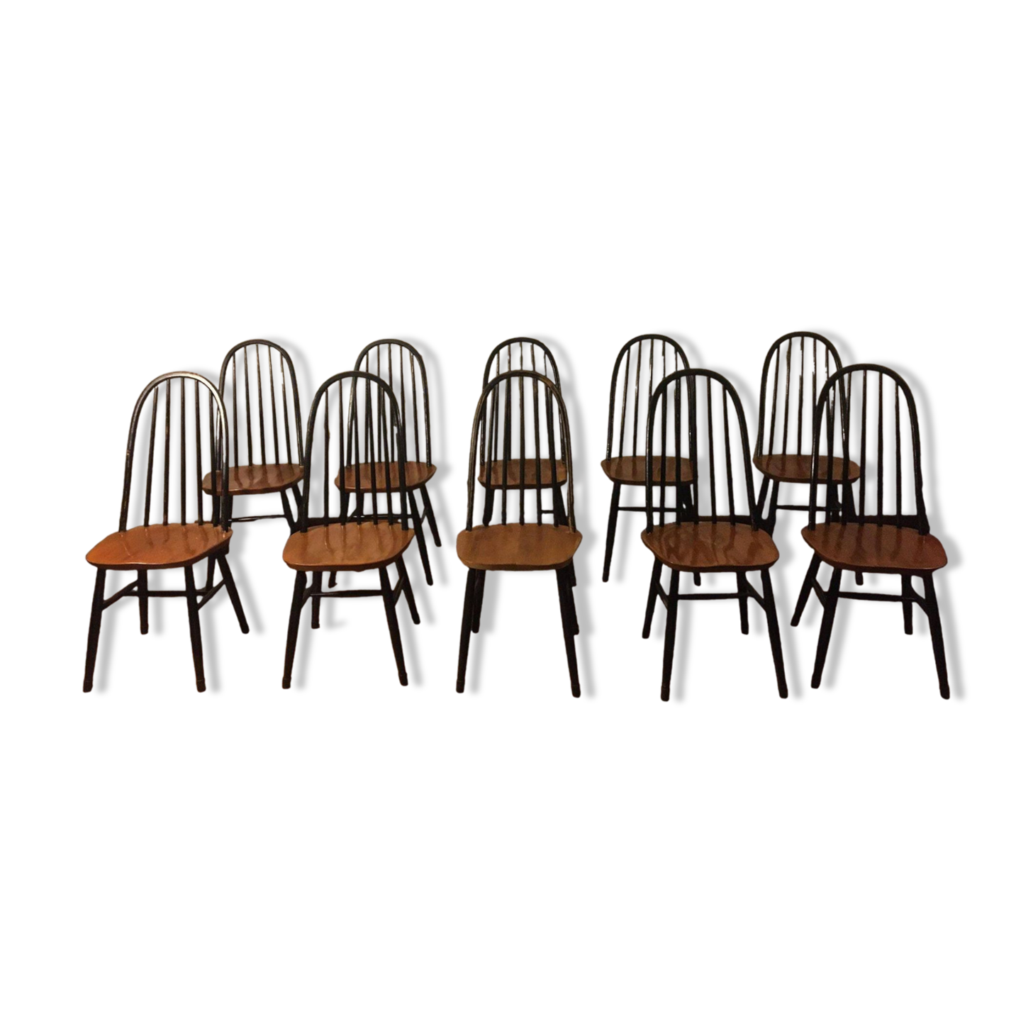 Set of 10 Ercol Quaker chairs from the 50s