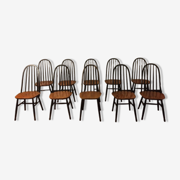 Set of 10 Ercol Quaker model chairs from the 1950s