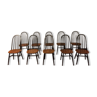 Set of 10 Ercol Quaker chairs from the 50s