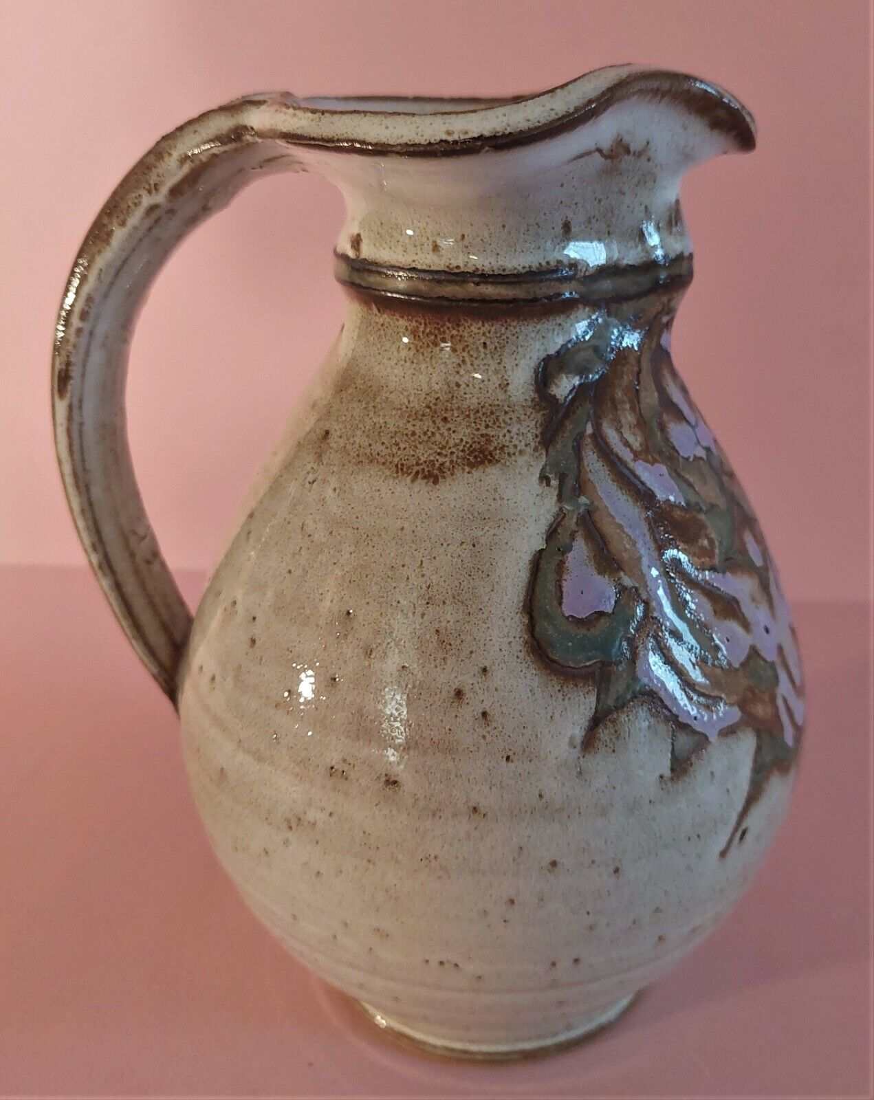 Glazed terracotta pitcher signed Pierrette XXth