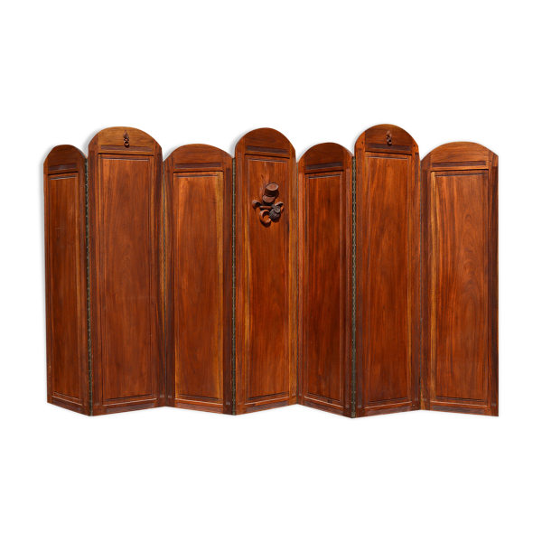 Paravent Art Deco à 7 panneaux sculptés aux insignes de la Légion Etrangère, vers 1940