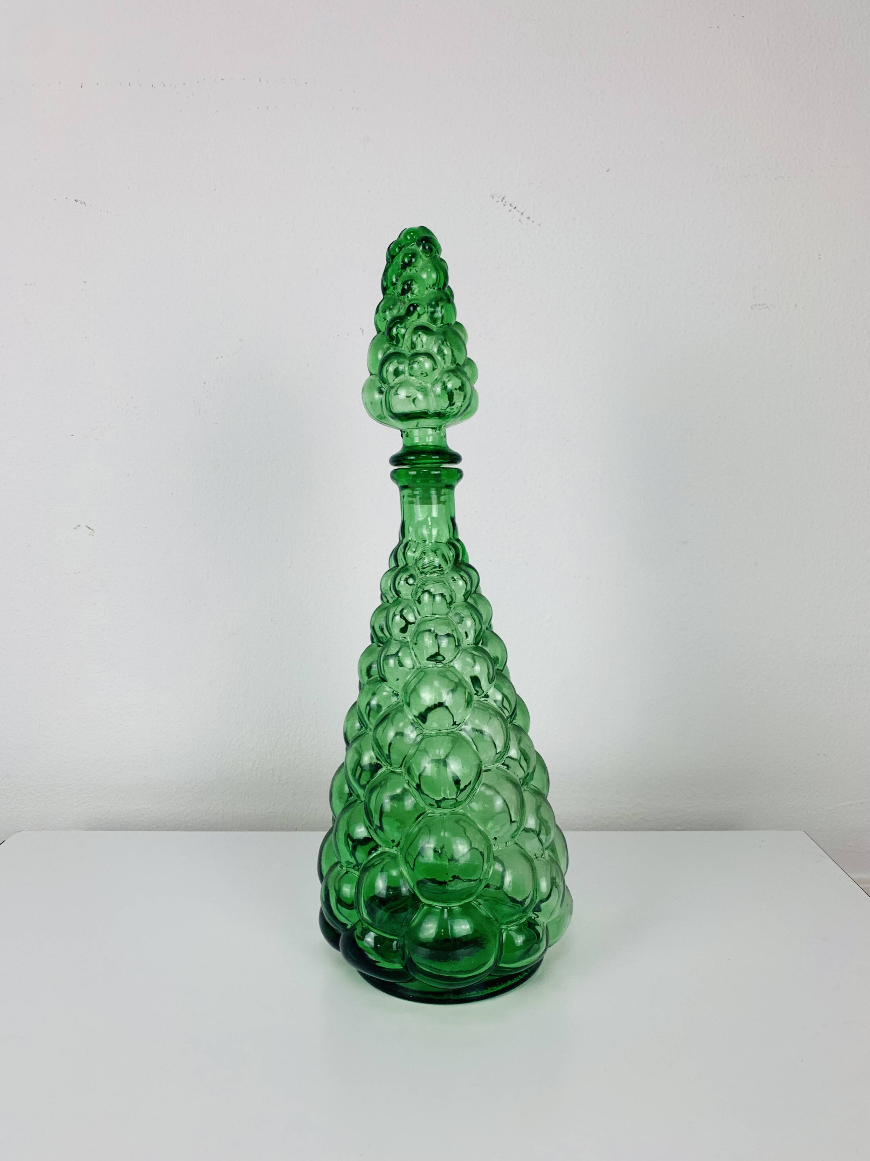 Empoli bubble green carafe 40 cm, Italian glass bottle