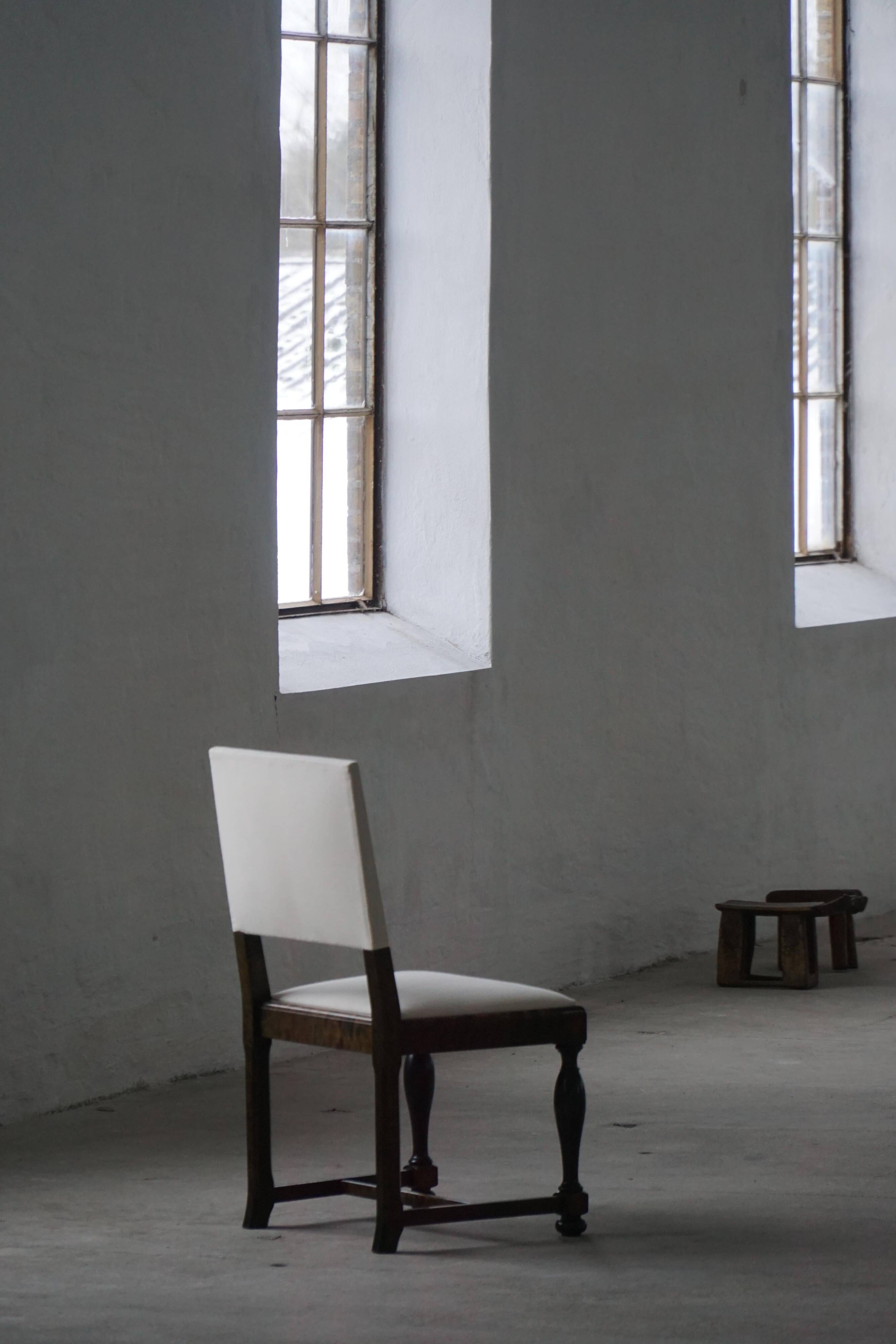 Set of 6 Swedish Grace dining chairs in birch with new upholstery, 1920s.