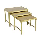 Design set of 3 nesting tables brass copper glass gold style maison jansen