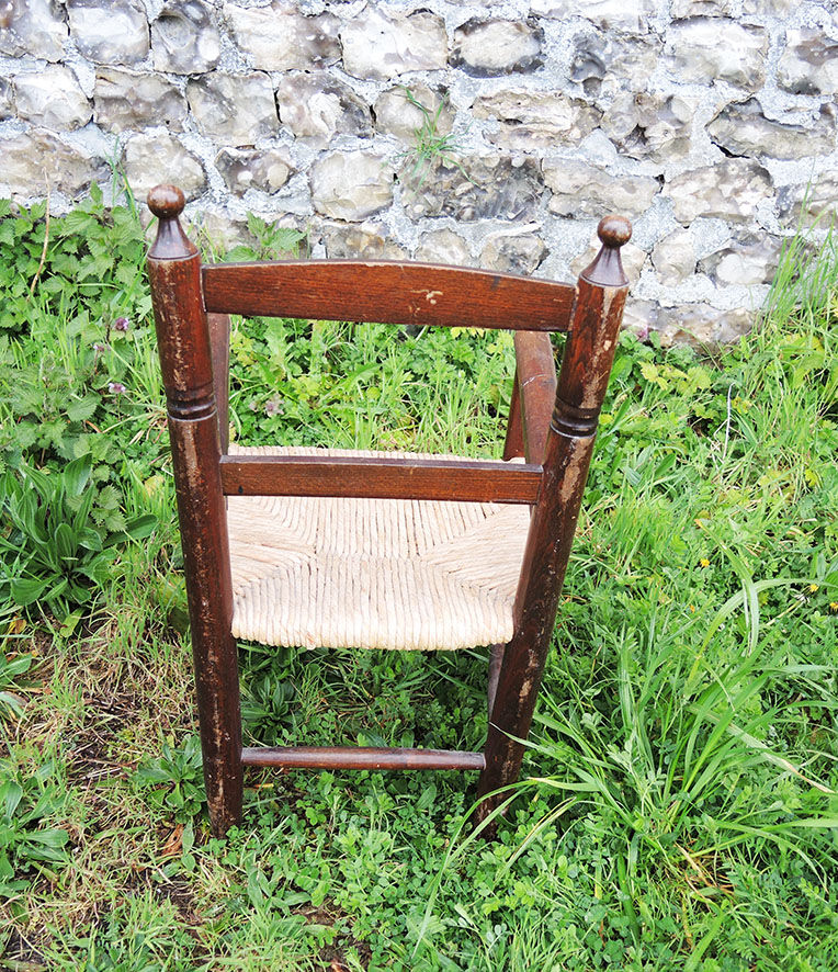 Old armchair for children wood & straw