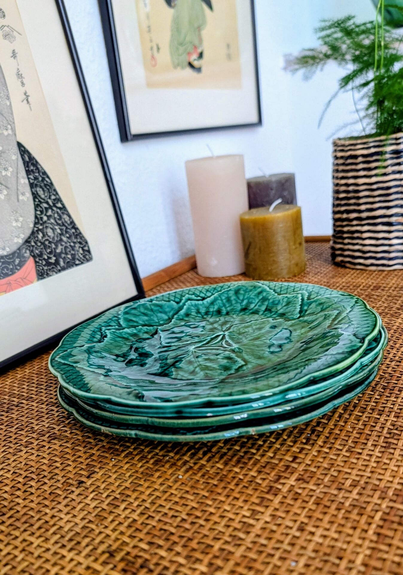 Set of 4 dessert plates in earthenware with vine leaves Gien