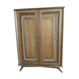 Rattan cabinet and vintage light oak