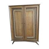 Armoire rotin et chêne clair vintage