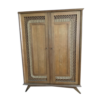 Rattan cabinet and vintage light oak
