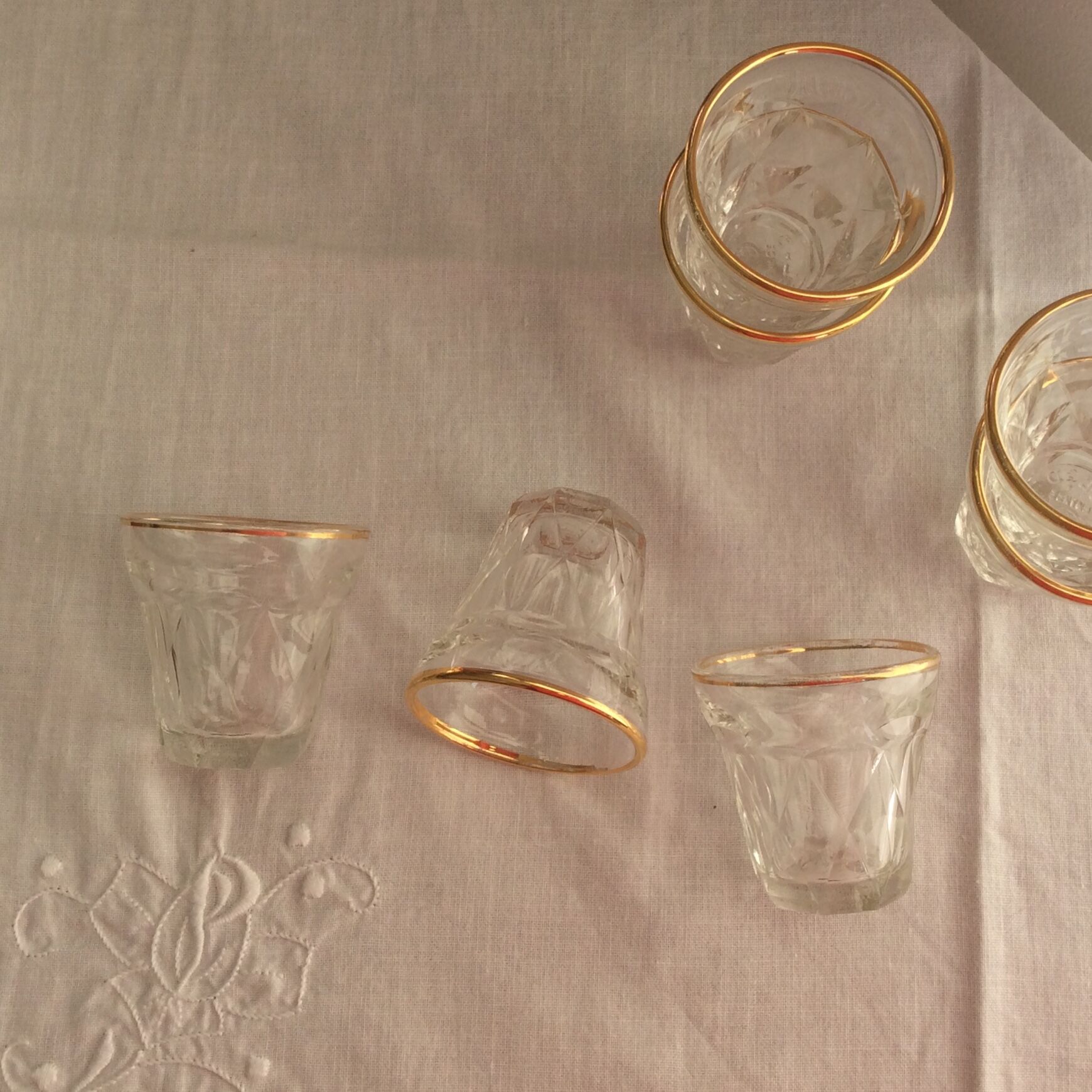 Set of 7 old small glasses BVB France R.E.G.D.