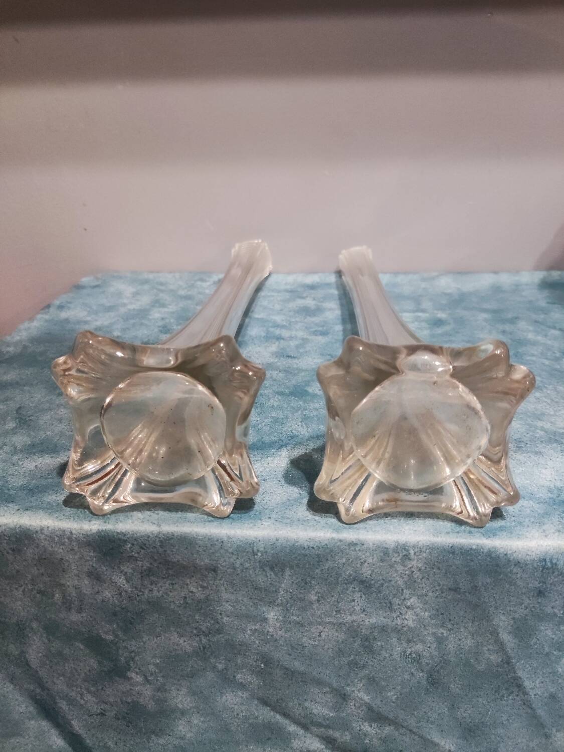 Pair of vintage chiseled glass soliflore vases