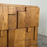 Brutalist Ashwood Sideboard with Sculptural Geometric Front