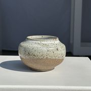 Small white ball vase tight neck in glazed speckled ceramic