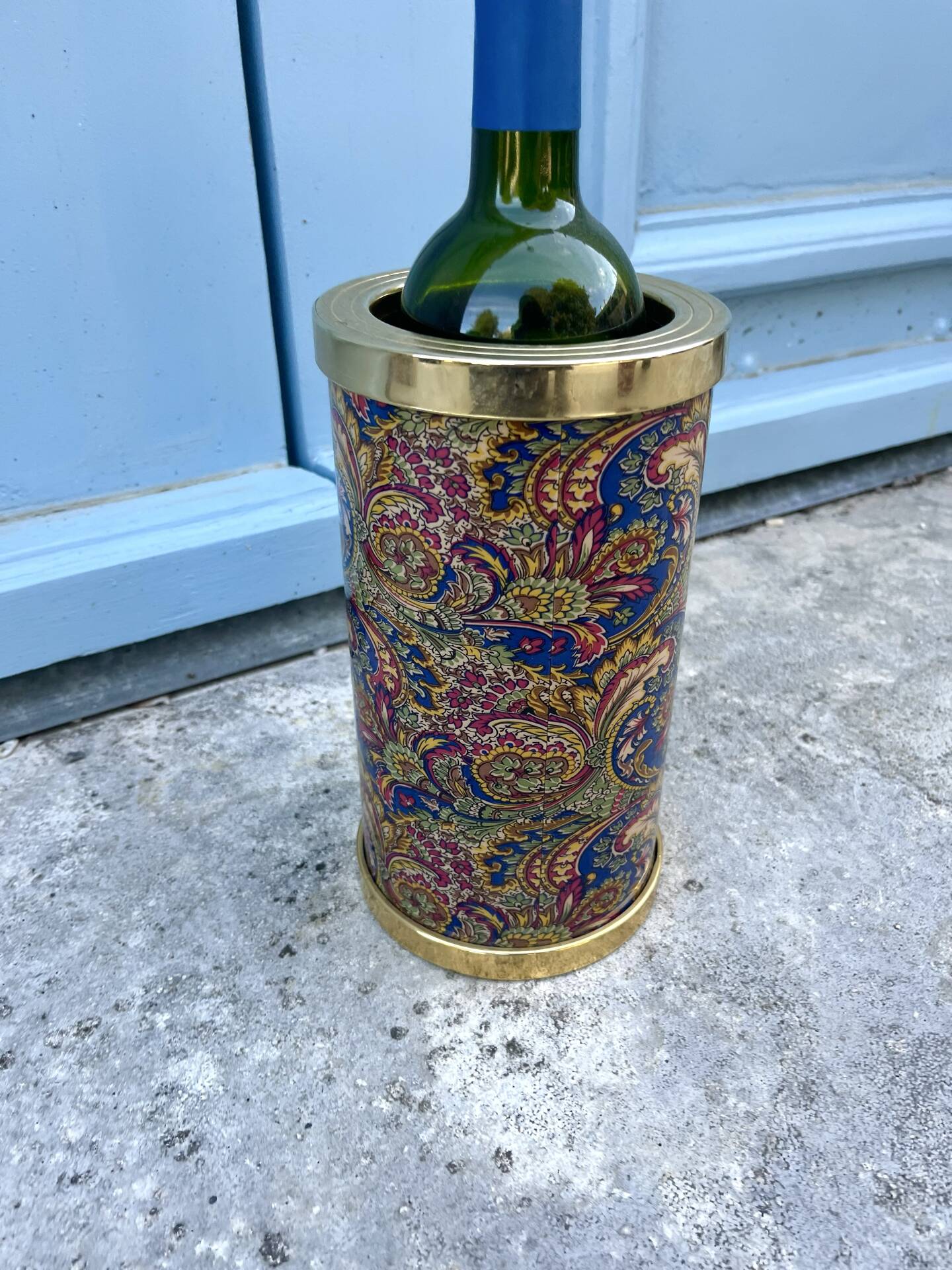Wine Bottle Cooler Retro 1960s Paisley French Ice Bucket Gold Trim