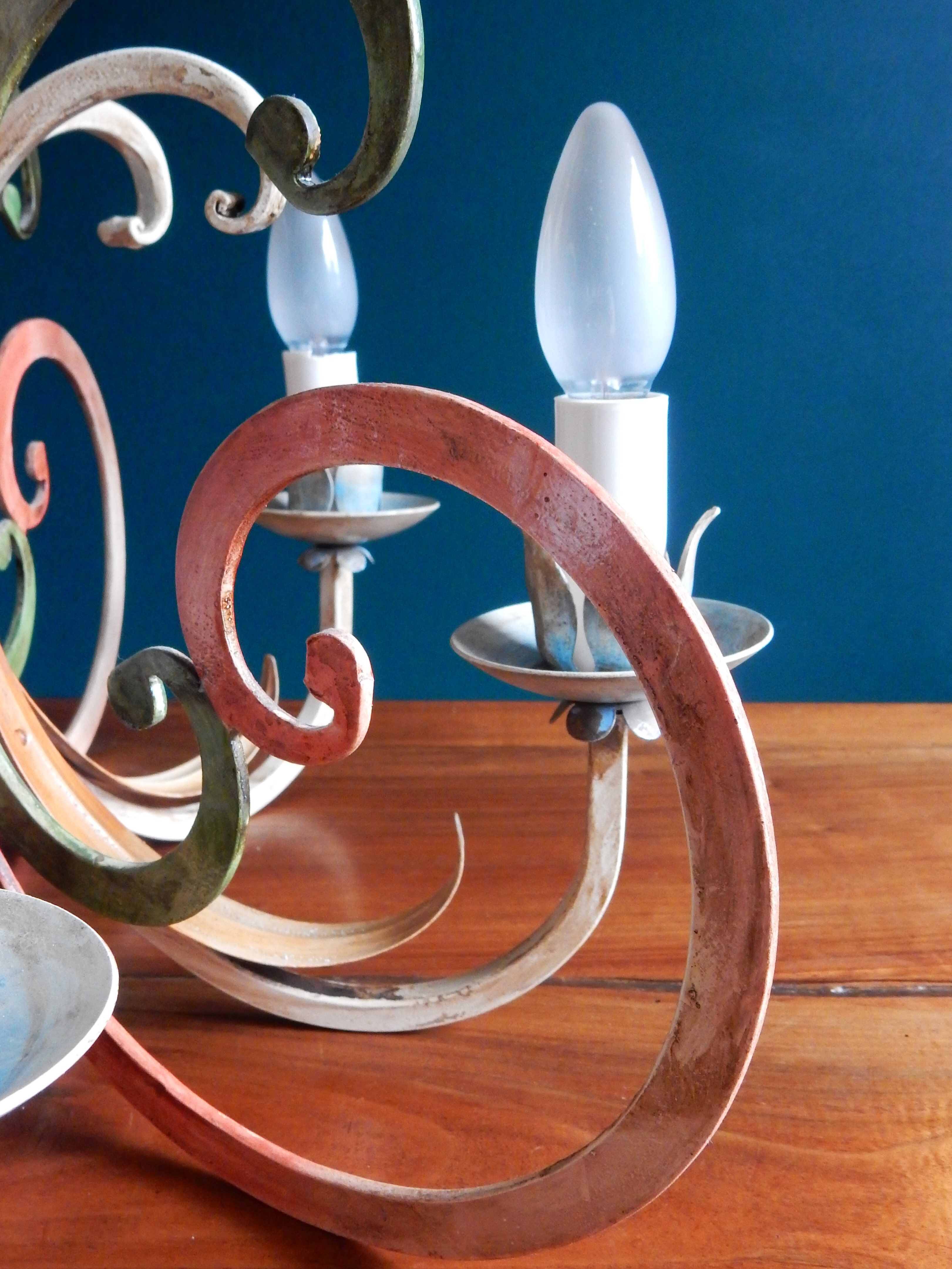 Florentine pendant lamp in hand-painted polychrome metal