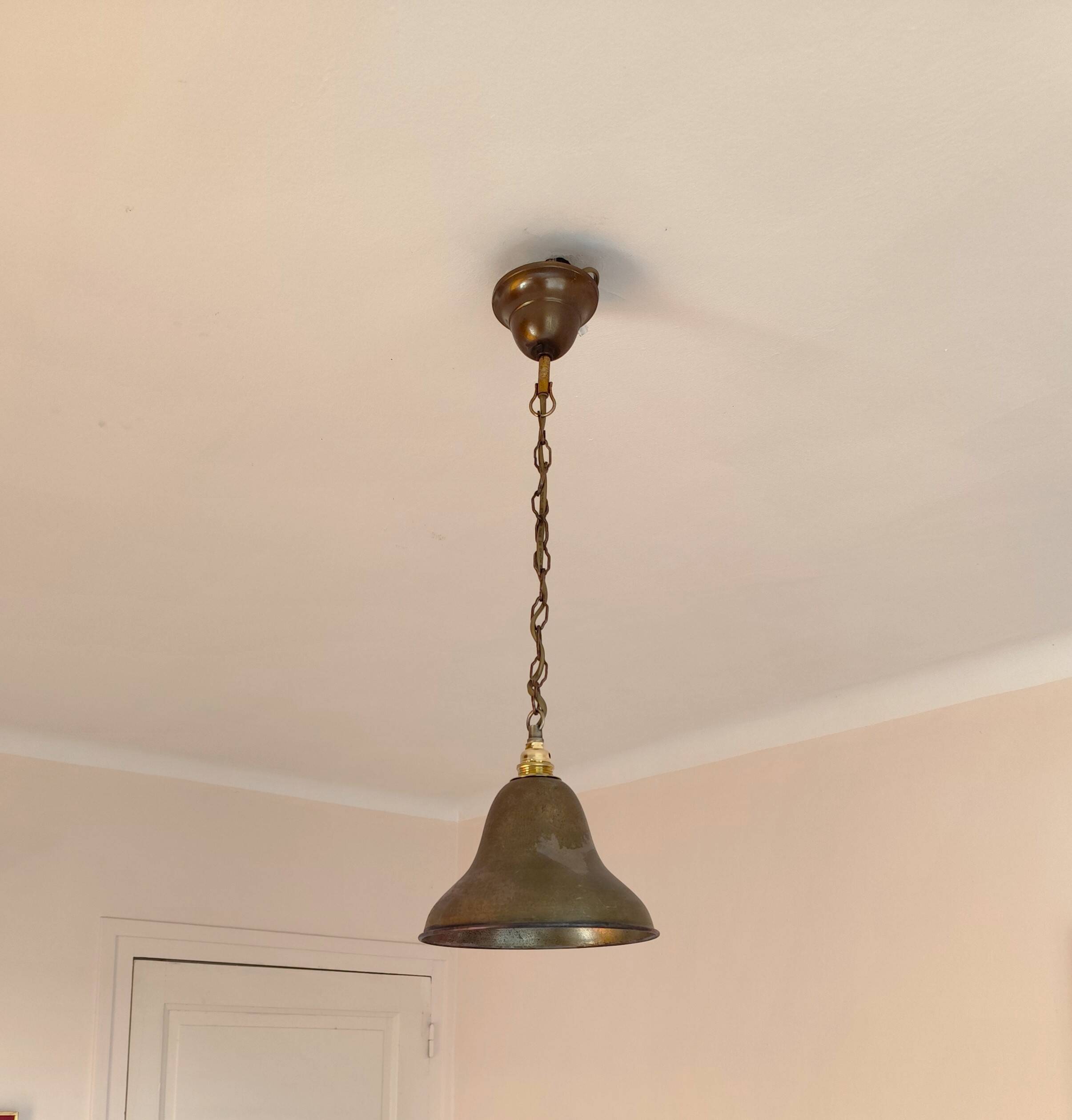 Suspension  abat-jour en laiton - lustre cloche métal bronzé