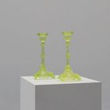 Pair Uranium or annagreen glass candlesticks by Vallerysthal & Portieux