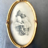 Art nouveau oval frame gilded wood measurements 19 cm x 11.5 cm  convex glass