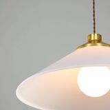 Space age italian plexiglas white saucer pendant lamp, 70s