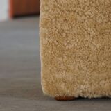 French mid-century cube poufs, a pair of lambswool stools, 1960s.