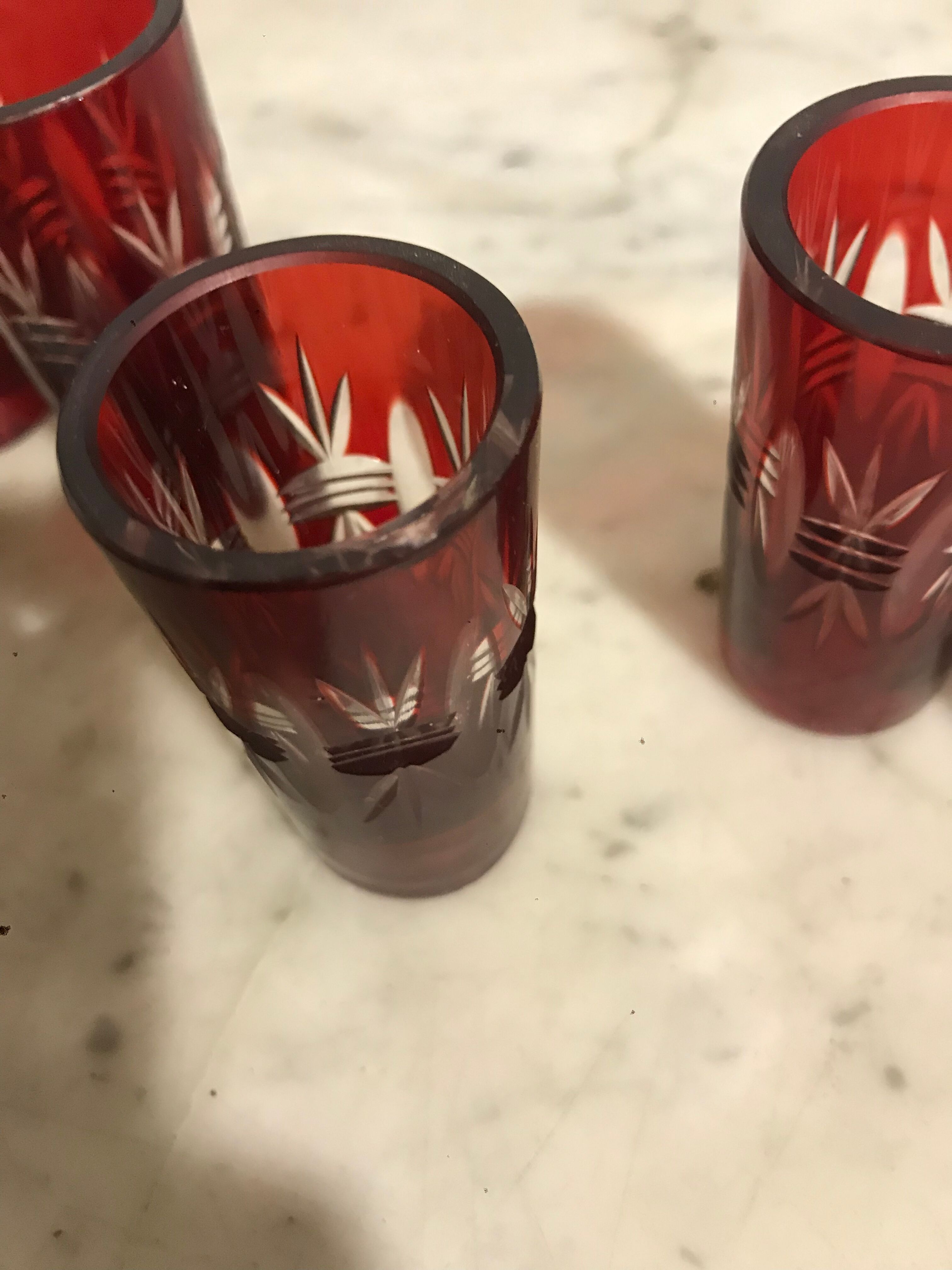 6 bohemian crystal liqueur glasses