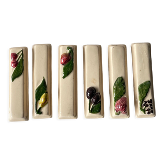 6 ceramic knive holders fruit decoration