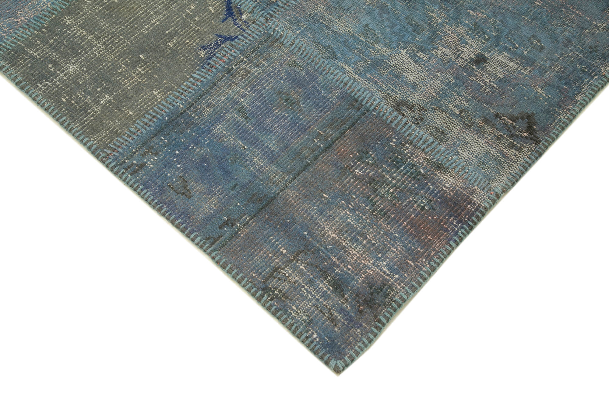 Hand-knotted anatolian contemporary 177 cm x 247 cm blue patchwork carpet