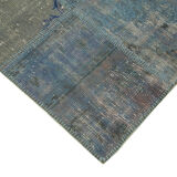 Hand-knotted anatolian contemporary 177 cm x 247 cm blue patchwork carpet
