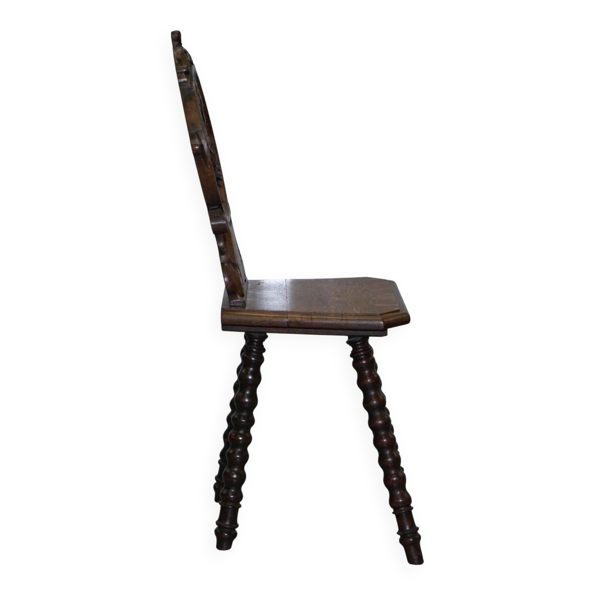 Chaise de vestibule Black Forrest en bois sculpté 19ème siècle