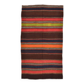 Tapis Kilim turc vintage marron et bleu 4x8 139x245 cm SK 2314