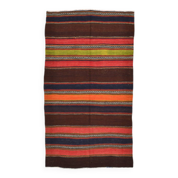 4x8 Brown & Blue Turkish Vintage Kilim Rug 139x245Cm SK 2314